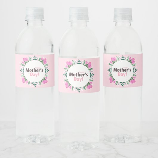 Fijne Moederdag  Roze Tulpen Waterfles Etiket (Flessen)
