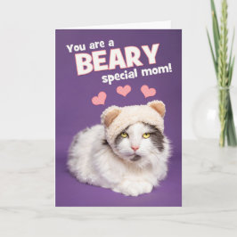 Fijne Moederdag Schattige Kat in Beer Hoed Humor  Feestdagen Kaart