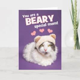 Fijne Moederdag Schattige Kat in Beer Hoed Humor Feestdagen Kaart