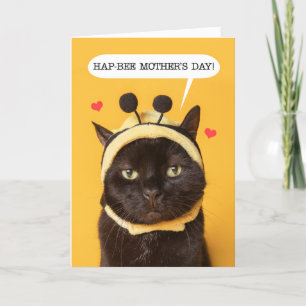 Fijne Moederdag Schattige Kat in Hommels Hoed Hum Feestdagen Kaart