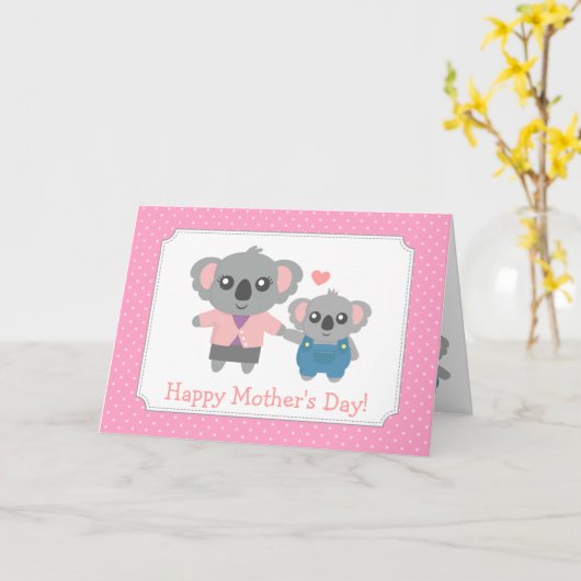 Fijne Moederdag, Schattigee Koala Beren Kaart (Gele Bloem)
