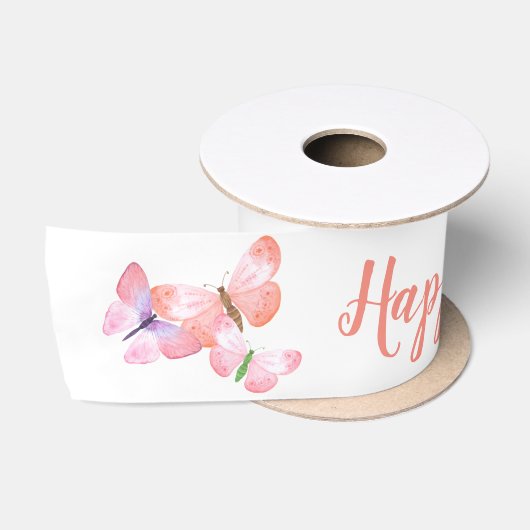 Fijne Moederdag Script Pretty Butterfly Satijnen Lint (Spoel)
