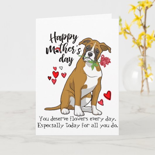 Fijne Moederdag van je Boxer Dog Kaart (Gele Bloem)