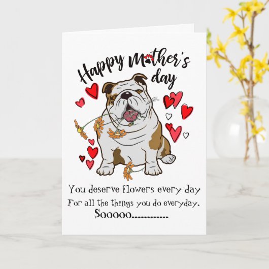 Fijne Moederdag van je Bulldog Kaart (Gele Bloem)
