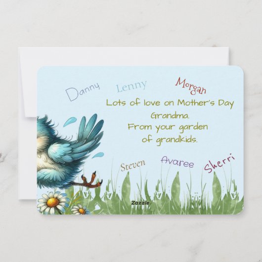 Fijne Moederdag van OMA'S GARDEN Funny Bir Feestdagenkaart (Achterkant)