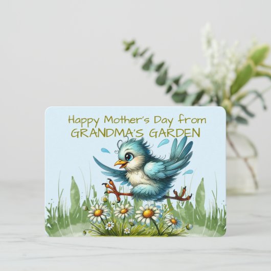 Fijne Moederdag van OMA'S GARDEN Funny Bir Feestdagenkaart (Staand voorkant)