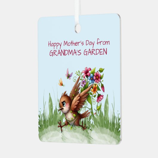 Fijne Moederdag van OMA'S GARDEN Funny Bir Metalen Ornament (Voorkant links)