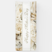 Fijne Moederdag Vanille crème Bloem schrift Spandoek (Verticaal)
