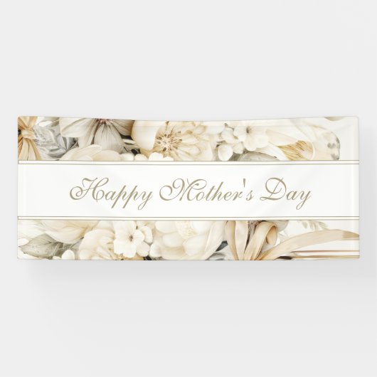 Fijne Moederdag Vanille crème Bloem schrift Spandoek (Horizontaal)