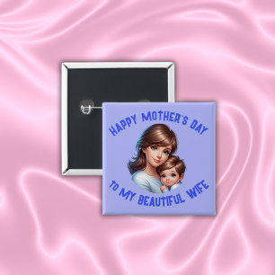 Fijne Moederdag voor mijn mooie vrouw Vierkante Button 5,1 Cm