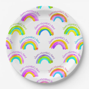Fijne Moederdag Watercolor Regenboog Patroon Papieren Bordje