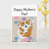 Fijne Moederdag! Welsh Corgi Kaart (Gele Bloem)