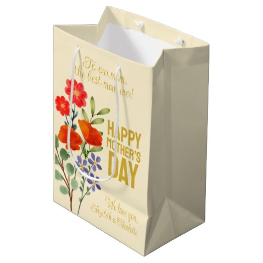 Fijne moederdag Wildbloemen voor onze moeder Medium Cadeauzakje (Voorkant Gekanteld)