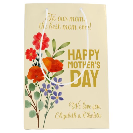 Fijne moederdag Wildbloemen voor onze moeder Medium Cadeauzakje (Voorkant)