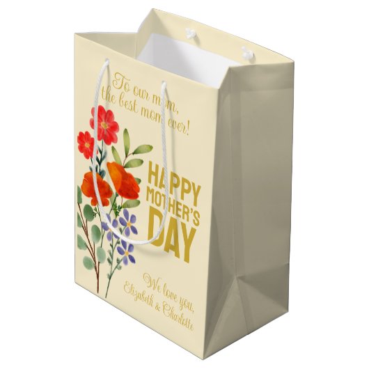 Fijne moederdag Wildbloemen voor onze moeder Medium Cadeauzakje (Achterkant Gekanteld)