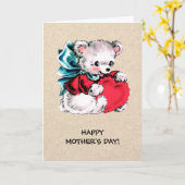 Fijne Moederdag. Zoete teddybeer Kaart (Gele Bloem)