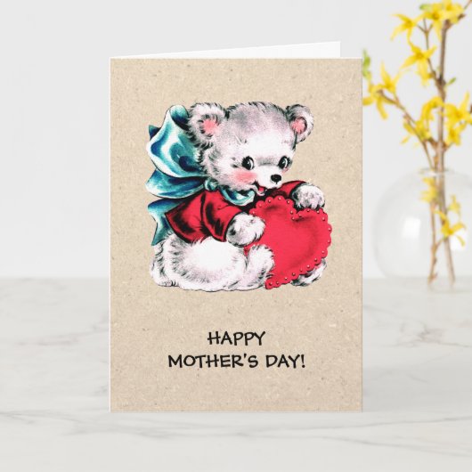 Fijne Moederdag. Zoete teddybeer Kaart (Gele Bloem)