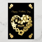Fijne Moedersdag Mama Goud Folie en Rozen Feestdagenkaart (Voorkant)