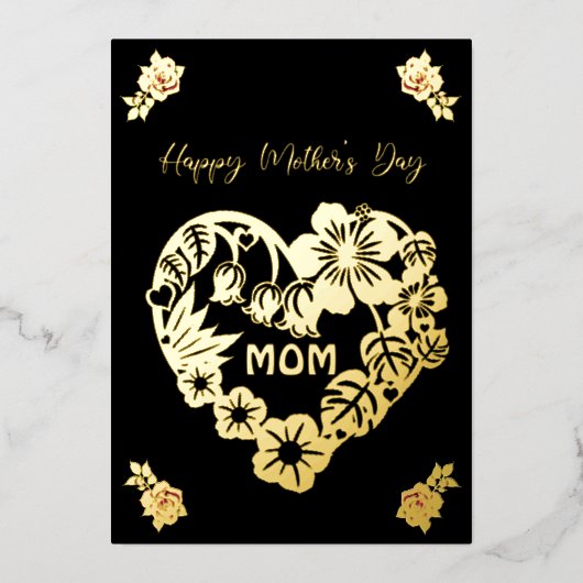 Fijne Moedersdag Mama Goud Folie en Rozen Folie Feestdagenkaart (Voorkant)