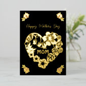 Fijne Moedersdag Mama Goud Folie en Rozen Folie Feestdagenkaart (Staand Voorkant)
