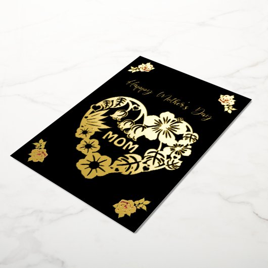 Fijne Moedersdag Mama Goud Folie en Rozen Folie Feestdagenkaart (Gedraaid)