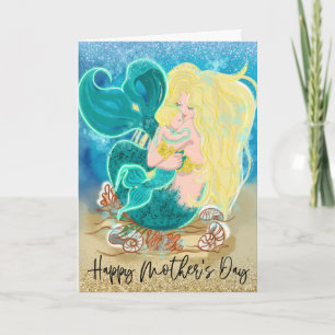 Fijne Moedersdag Pretty Mermaid Child Glitter Kaart