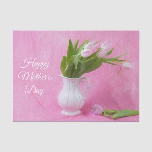 Fijne Moedersdag Roze Tulpen In Vaas Tissuepapier (Voorkant)
