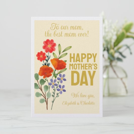 Fijne Moedersdag Wilde Bloemen Voor Onze Moeder Feestdagenkaart (Staand voorkant)