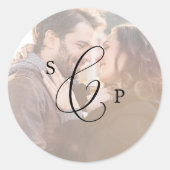 Fijne Monogram foto's Weddenschap Envelope-zegels Ronde Sticker (Voorkant)