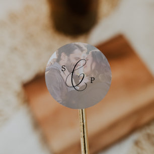 Fijne Monogram foto's Weddenschap Envelope-zegels Ronde Sticker