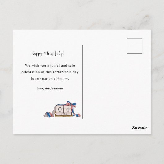 Fijne onafhankelijkheid/foto van patriottische VS Briefkaart (Achterkant)