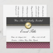 Fijne op maat gemaakte monogram formele uitnodigin kaart (Voorkant / Achterkant)