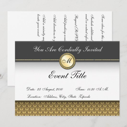 Fijne op maat gemaakte monogram formele uitnodigin kaart (Voorkant / Achterkant)
