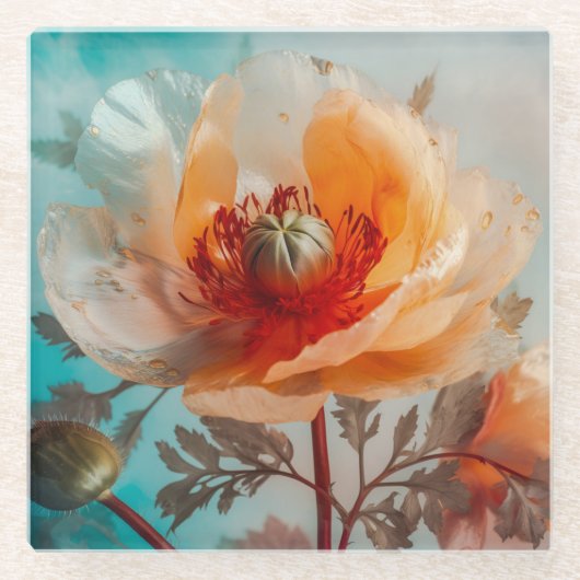 Fijne Oranje bloem Glazen Onderzetter (Voorkant)