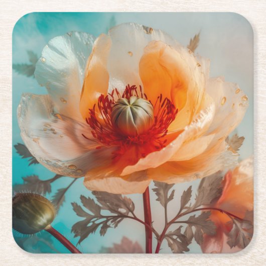 Fijne Oranje bloem Kartonnen Onderzetters (Voorkant)