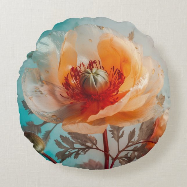 Fijne Oranje bloem Rond Kussen (Voorkant)