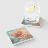 Fijne Oranje bloem Stenen Onderzetter (Zijkant)