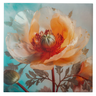 Fijne Oranje bloem Tegeltje