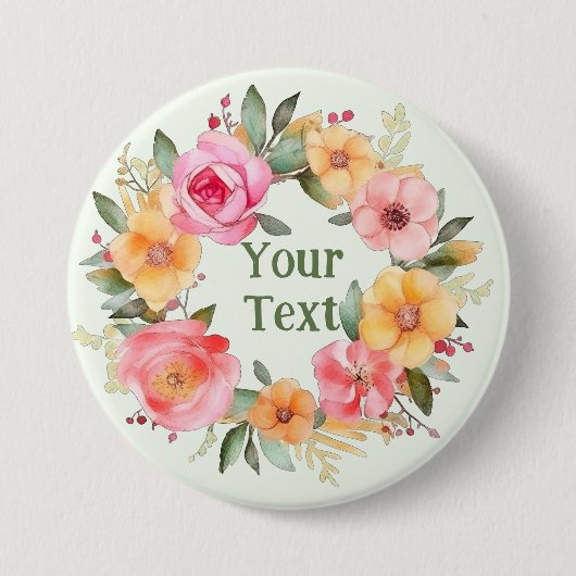 Fijne Oranje bloemkrans revers embleem Ronde Button 7,6 Cm (Voorkant)