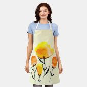 Fijne oranje en gele bloemen schort (Gedragen)