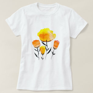 Fijne oranje en gele bloemen t-shirt