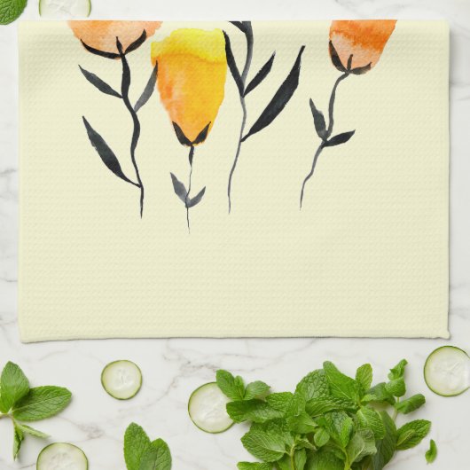 Fijne oranje en gele bloemen theedoek (Gevouwen)