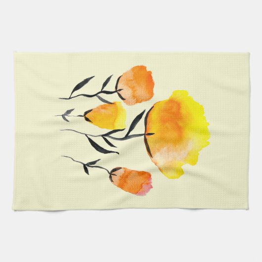 Fijne oranje en gele bloemen theedoek (Horizontaal)