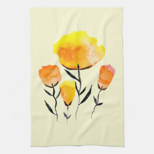 Fijne oranje en gele bloemen theedoek