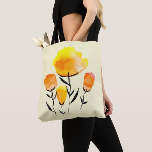 Fijne oranje en gele bloemen tote bag (Dichtbij)