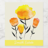 Fijne oranje en gele bloemen wijn etiket (Enkel label)