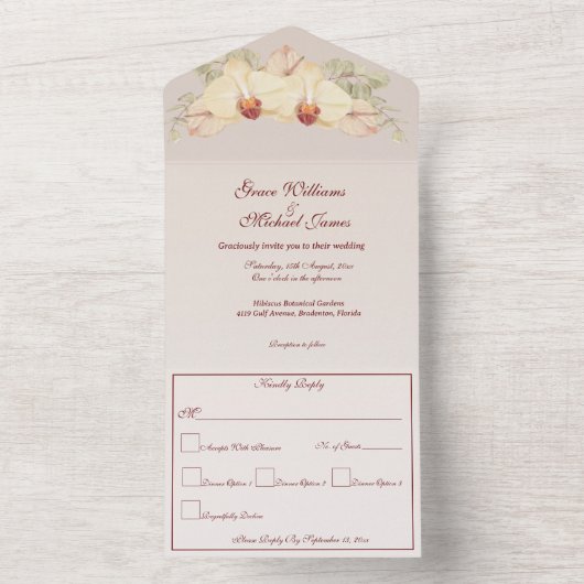 Fijne orchideeënbloem all in one uitnodiging (Binnen)