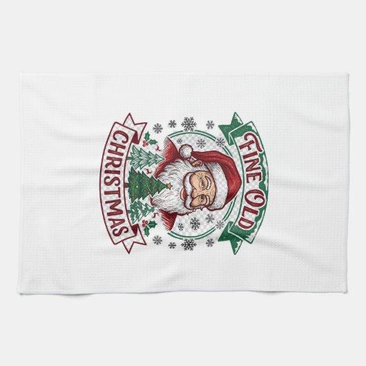 Fijne Oude Kerstman Kerstbomen Sneeuwvlokken Theedoek (Horizontaal)