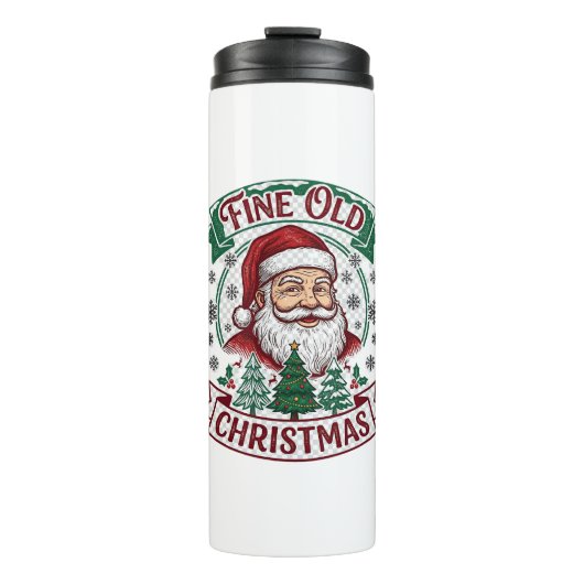 Fijne Oude Kerstmis Kerstman Bomen Sneeuwvlokken Thermosbeker (Voorkant)