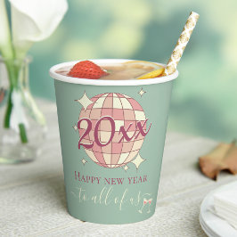 Fijne oudejaarsavond 2025 retro feestdecoratie papieren bekers